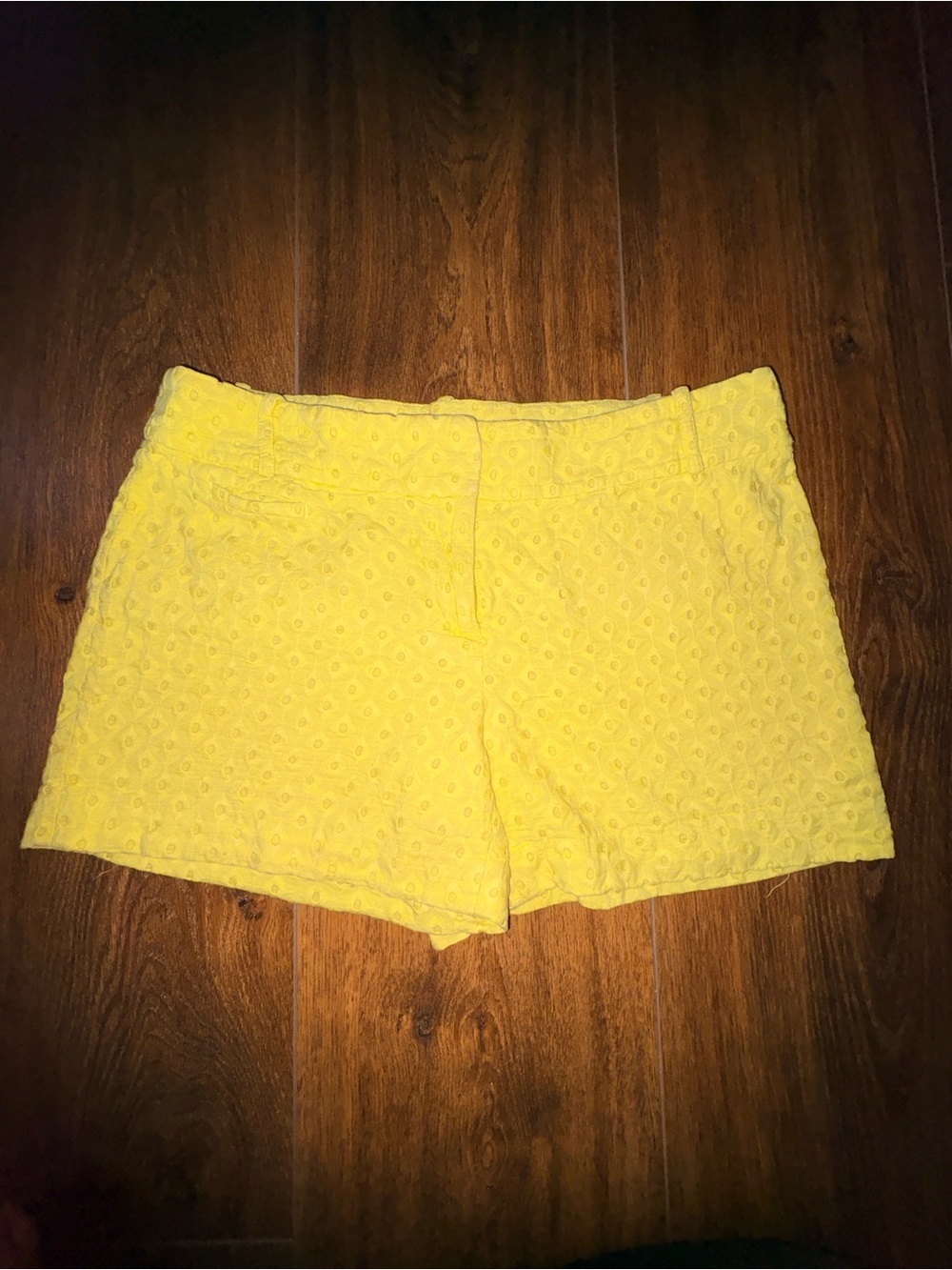 Ann Taylor LOFT Yellow Geometric Eyelet Embroidered Chino Shorts Size 4